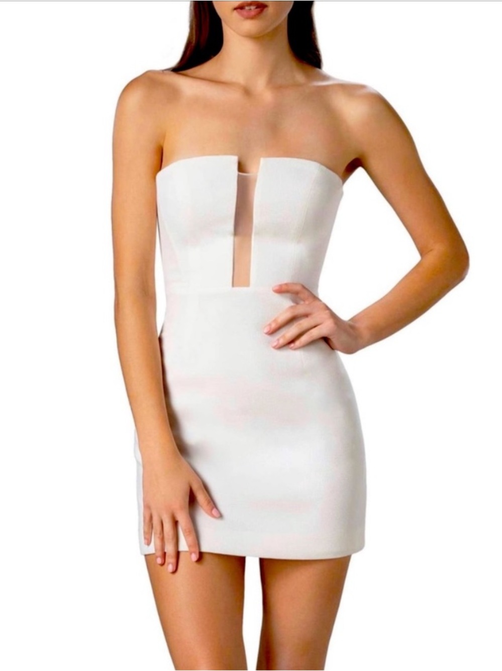 NWOT Dress the Population Chloe Illusion Inset Strapless / Straps Mini Dress